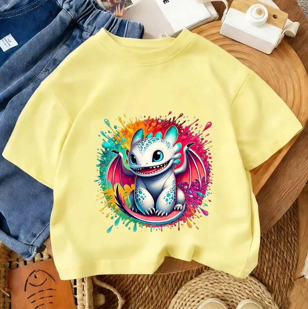 Zahnloses Kind Kurzarm-T-Shirt Jungen Mädchen Drachen-Print Pullover Jugendliche Baumwollkleidung – Detail 16