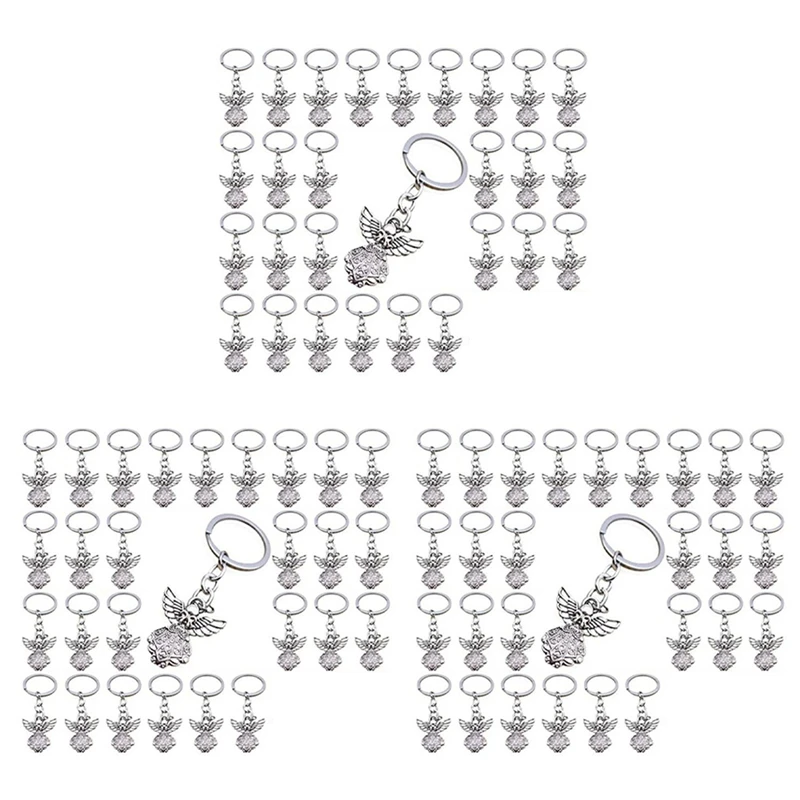

90Pcs Silver Color Guardian Angel Key Ring Zinc Alloy Pendant Wedding Birthday Party Baby Shower Baptism Communion