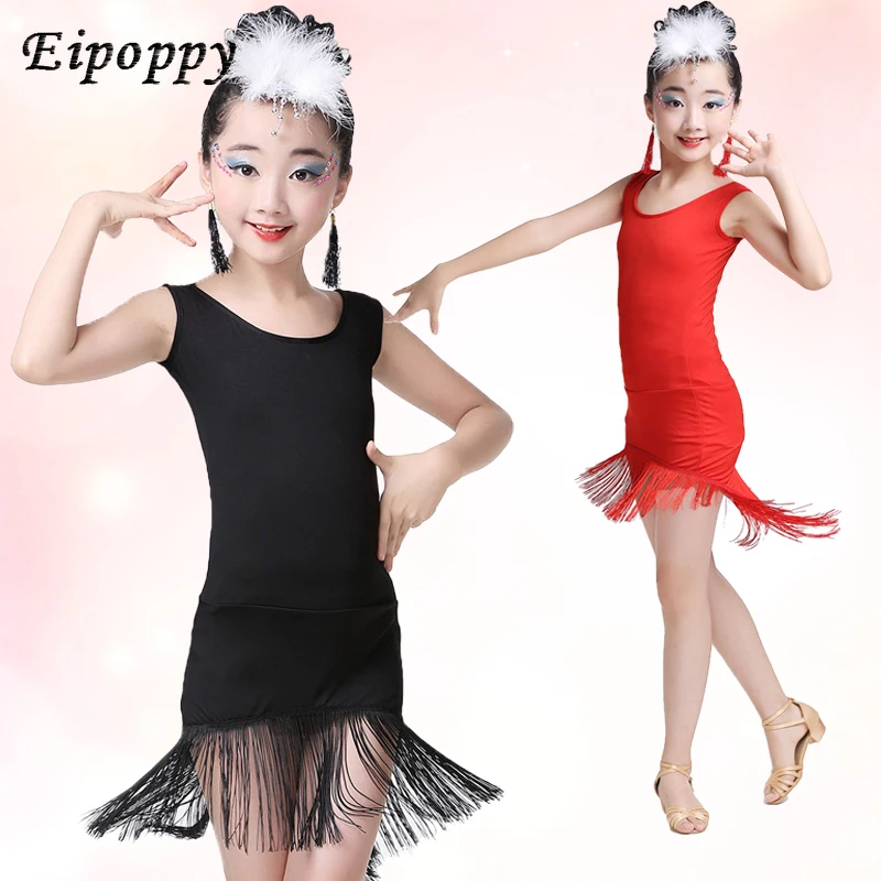 Modern Performance Dresses Children Sexy Black Latin Dance Dresses Girls Tulips Dresses Ballads Latin Salsa Dance Costumes Dance