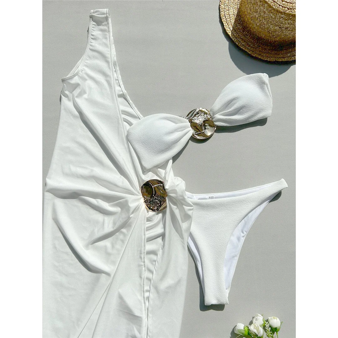 Sexy Bandeau-Bikini, Damen-Badebekleidung, weiblicher Badeanzug, 3-teiliges Bikini-Set, Badeanzug, Strandkleidung, Überwurf, langes Maxikleid V6100 – Detail 19