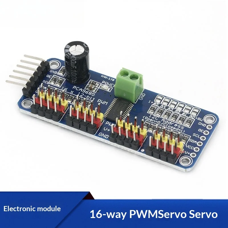 PCA9685 16-Channel 12-Bit PWM Servo Driver Board, I2C Controller Module for Robotics, Arduino and Raspberry Pi