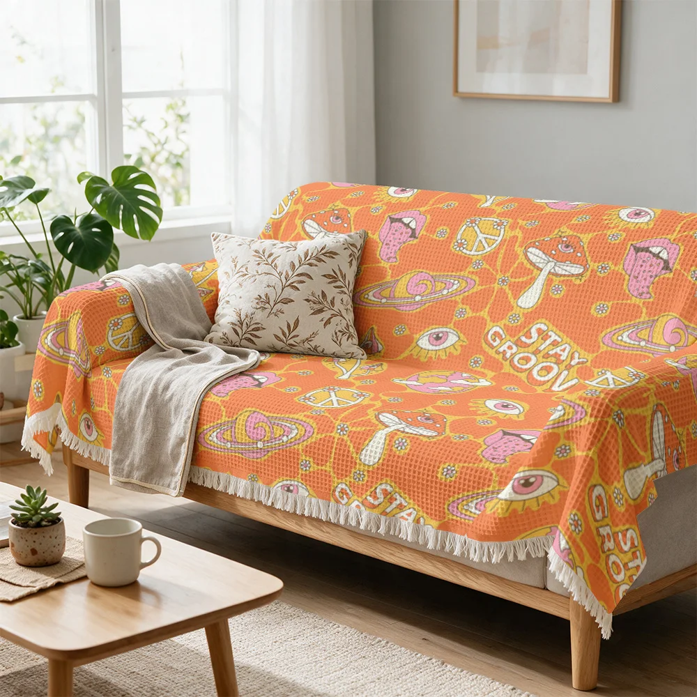 Vibrant Mushroom Eyes Throw Blanket Sofa Cover Boho Cottage Style Throw Textile Decor Accent for Living Room Couch
