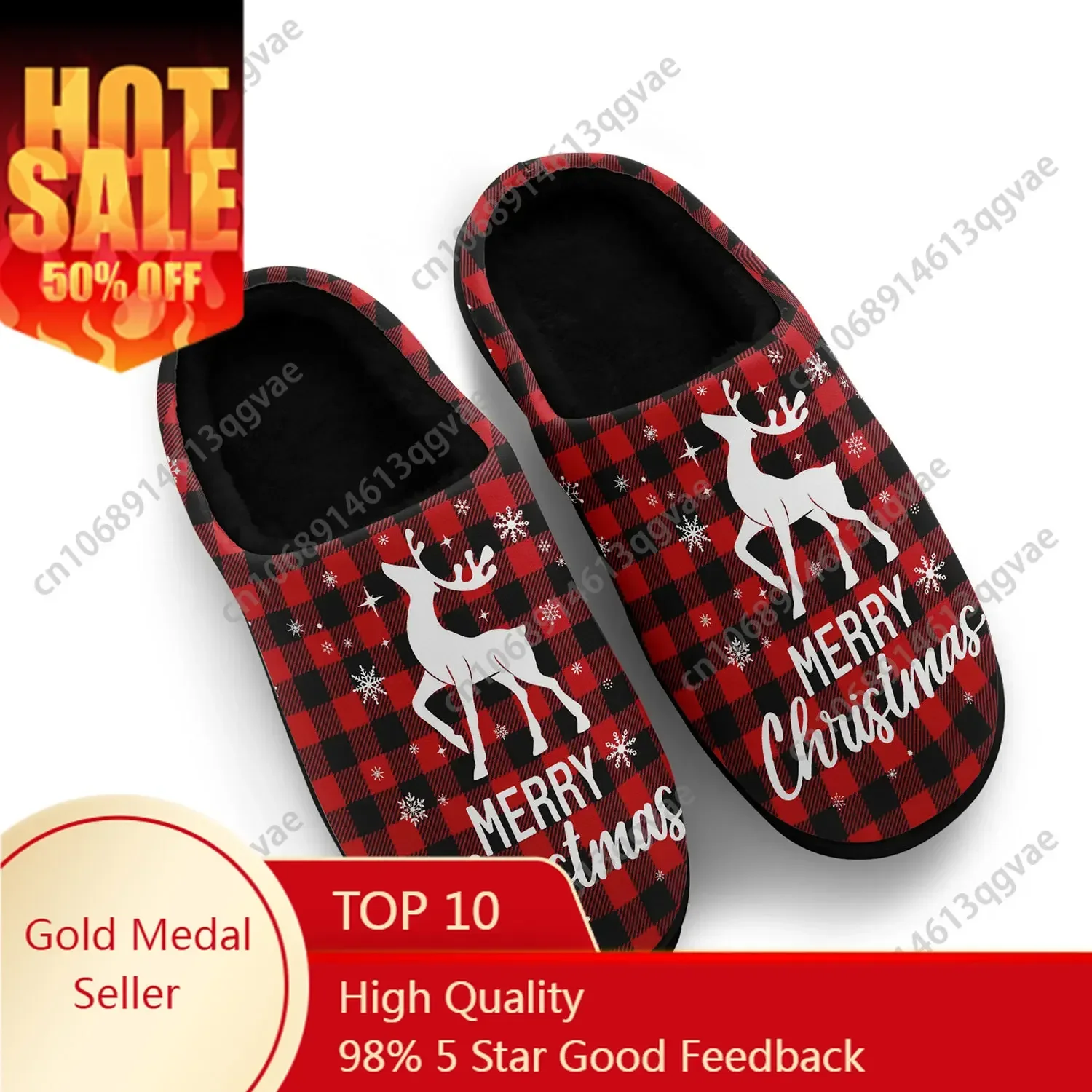 

Christmas Deer Buffalo Plaid Home Cotton Slippers Mens Womens Teenager Plush Bedroom Casual Keep Warm Shoes Tailor Made Slipper