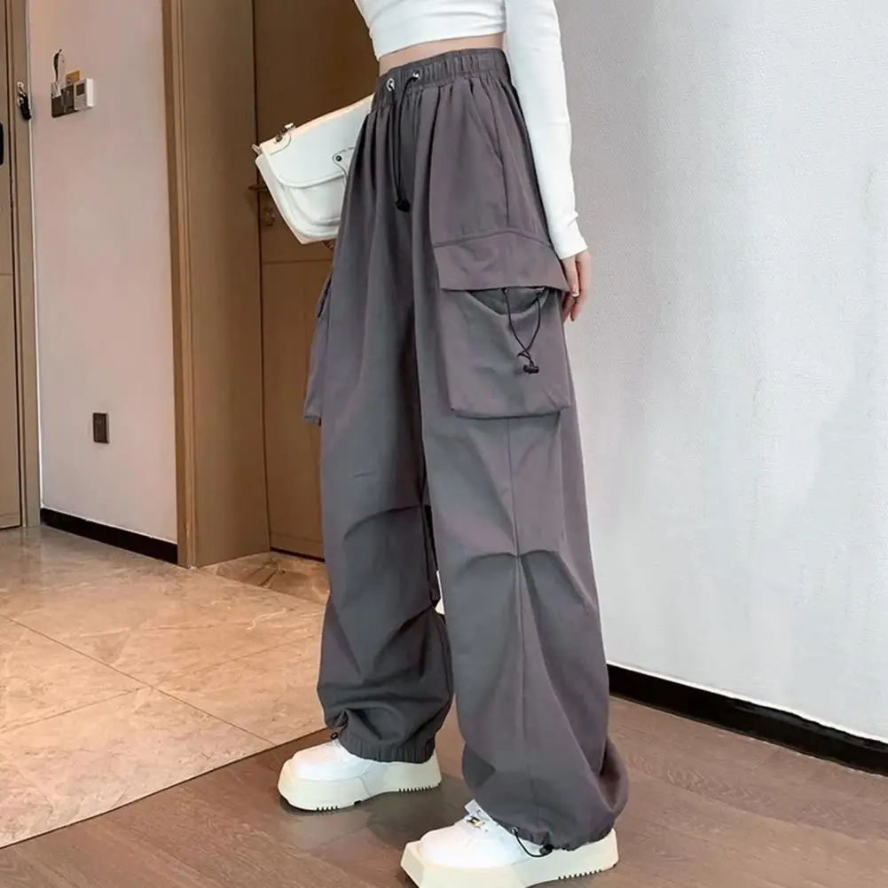 

Loose Fit Overalls Stylish Women's Quick-drying Cargo Pants with Elastic Waist Multi Pockets for Sports Streetwear Fashion