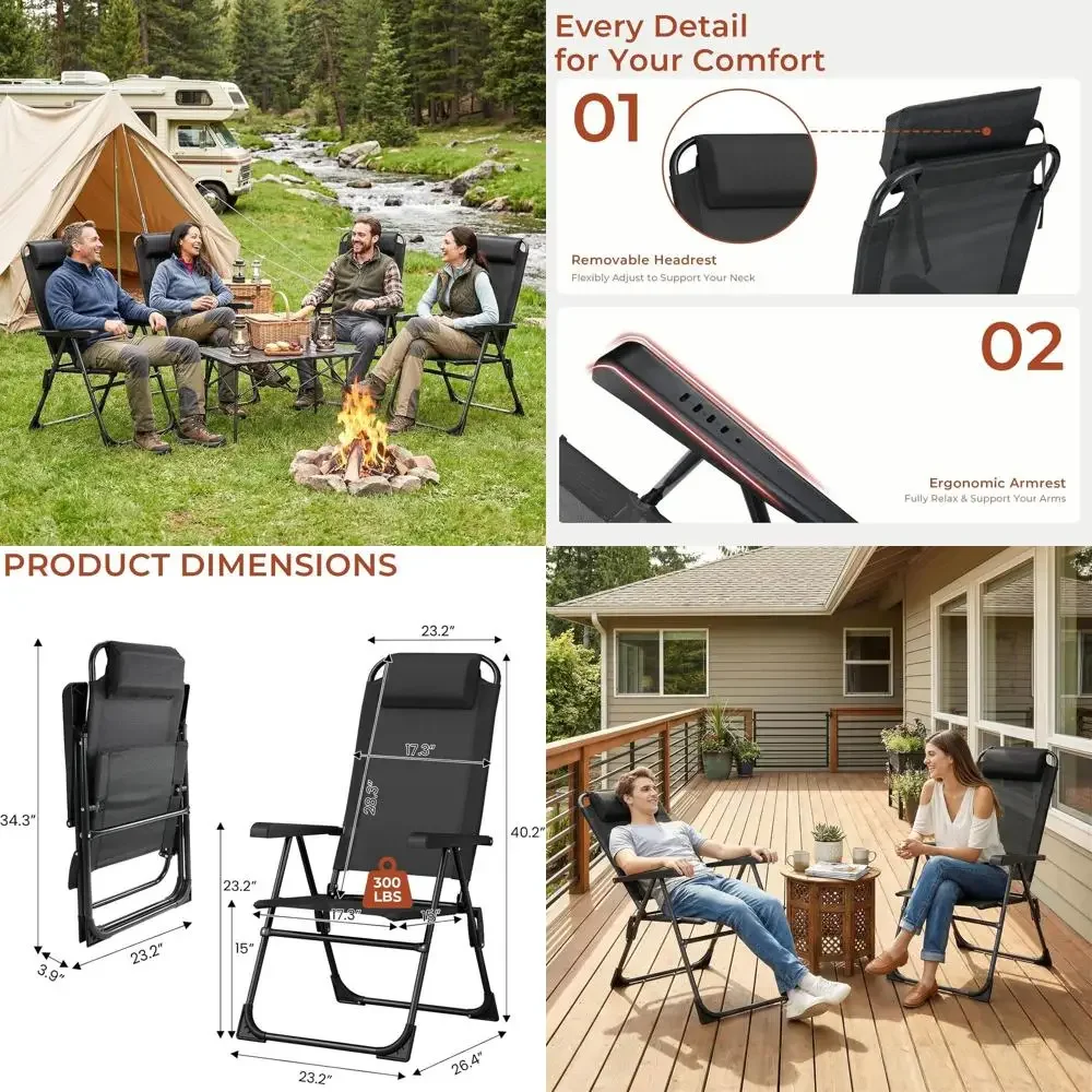 

Комплект из 2-х садовых стульев с регулируемой спинкой, съемной подставкой для ног и устойчивыми к непогоде подушками (черный)