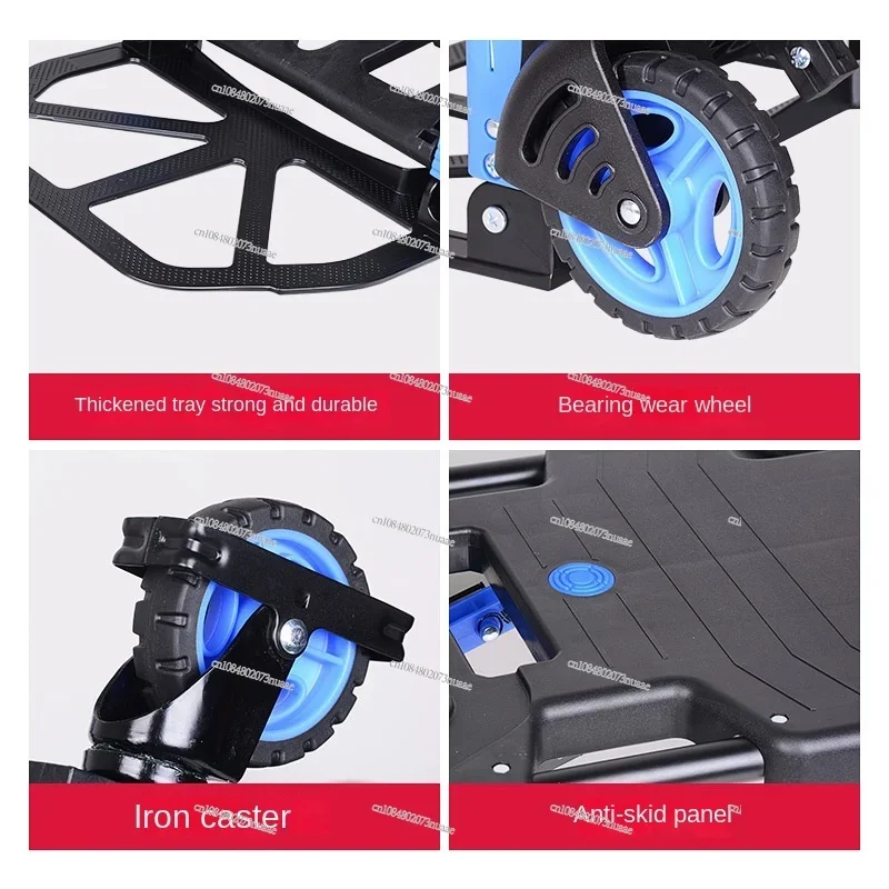 شاحنة مسطحة منزلية، كرنك يدوي، مقطورة محمولة، عربة رباعية العجلات، قابلة للطي خفيفة، شديدة التحمل #5