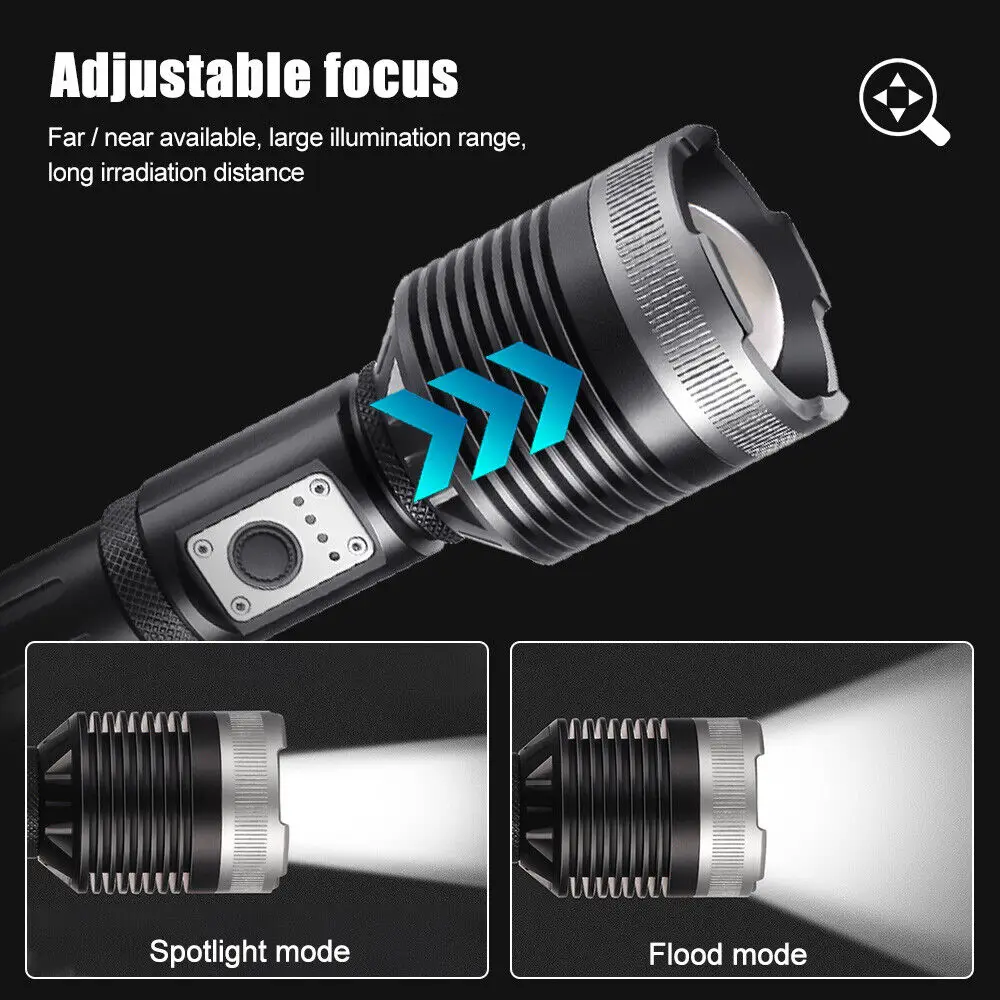 XHP360 White Rechargeable Led Flashlight Torch Most Powerful Tactical Flash Light Zoomable Hunting Lantern Waterproof Hand Lamp