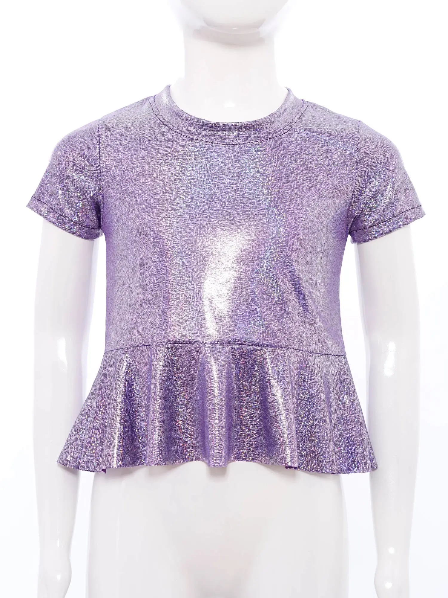 Kinder Mädchen Jazz Dance Top Metallic Schößchen Top Kurzarm T-shirt für Cheerleading Hip Hop Modern Dance Bühne Performance Party