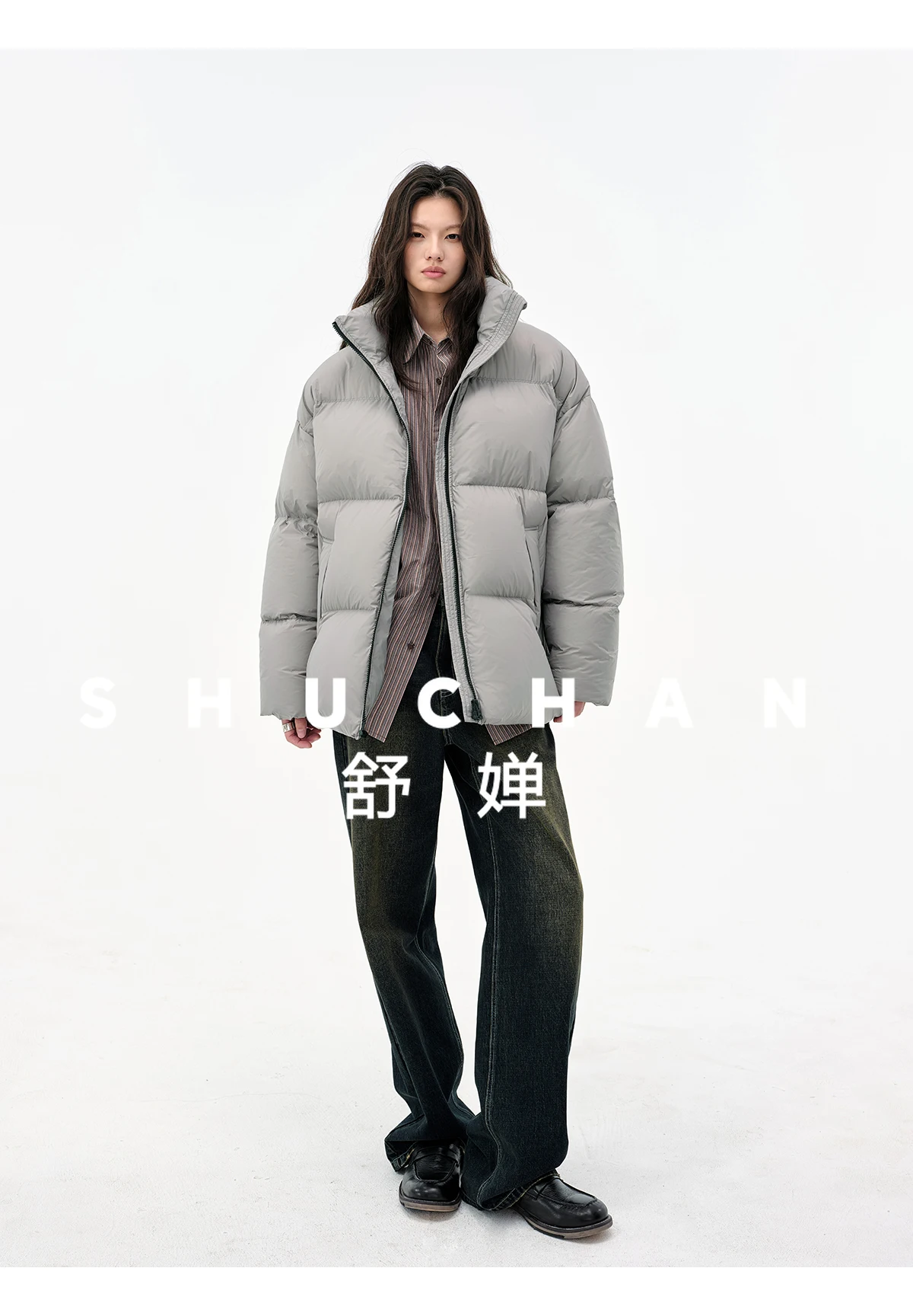 Extreme comfort/traceable peace of mind down 90 clean white duck down gray loose down jacket for men and women