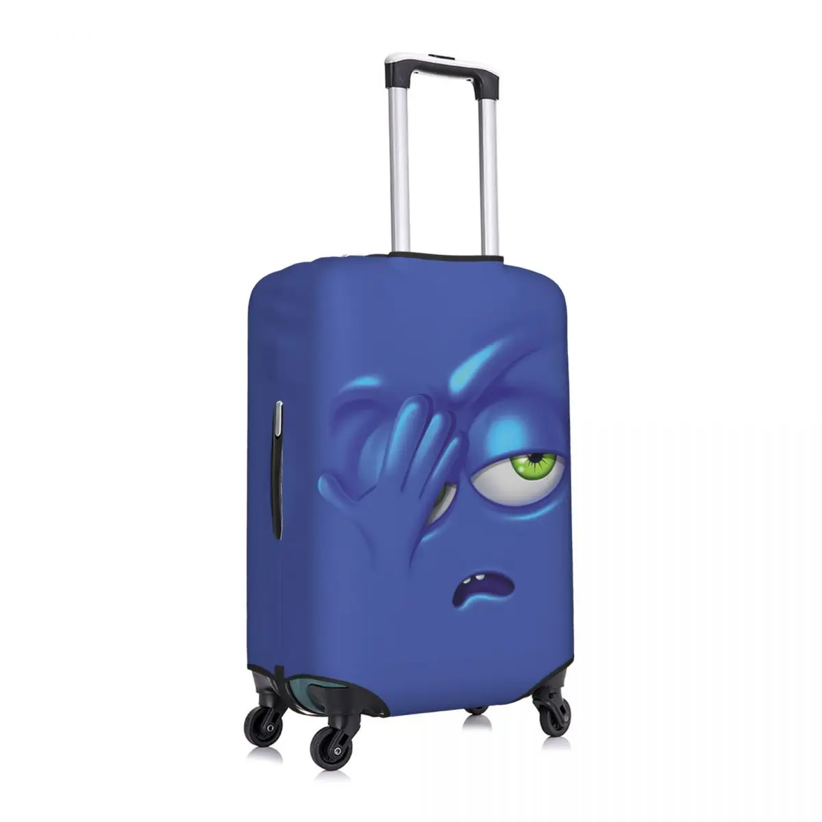 Facial Expression Suitcase Cover Blue Funny Face Cartoon Cruise Trip Flight Fun Luggage Supplies Protector