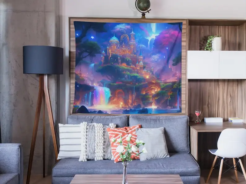 Fantasy Tapestry, Otherworldly Landscape Wall Art Striking Sci-Fi Tapestry Gift, Wall Hanging for Living Room Bedroom