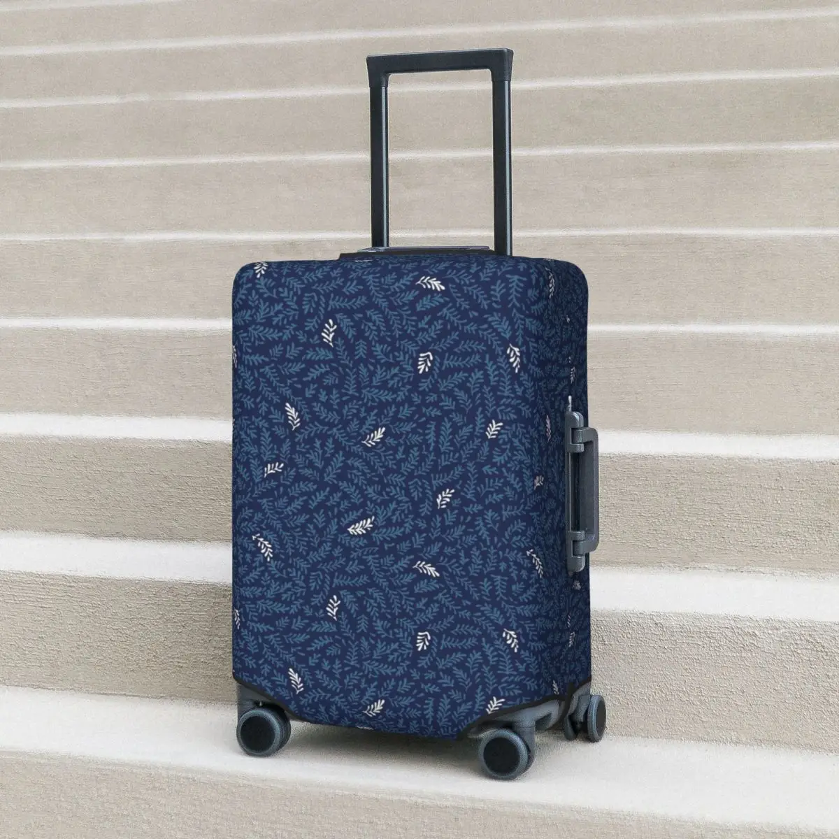 

Fashion Leaf Suitcase Cover Blue Geometric Travel Vacation Strectch Luggage Supplies Protector