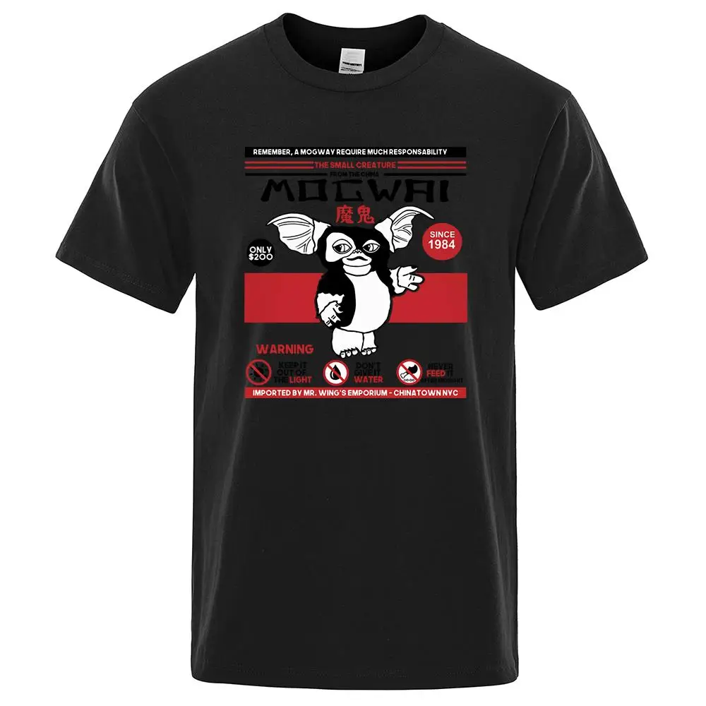 

2024 Mogwai letter animated print comical summer men's T-shirt casual slim fit short sleeved floral men's fashion top new style