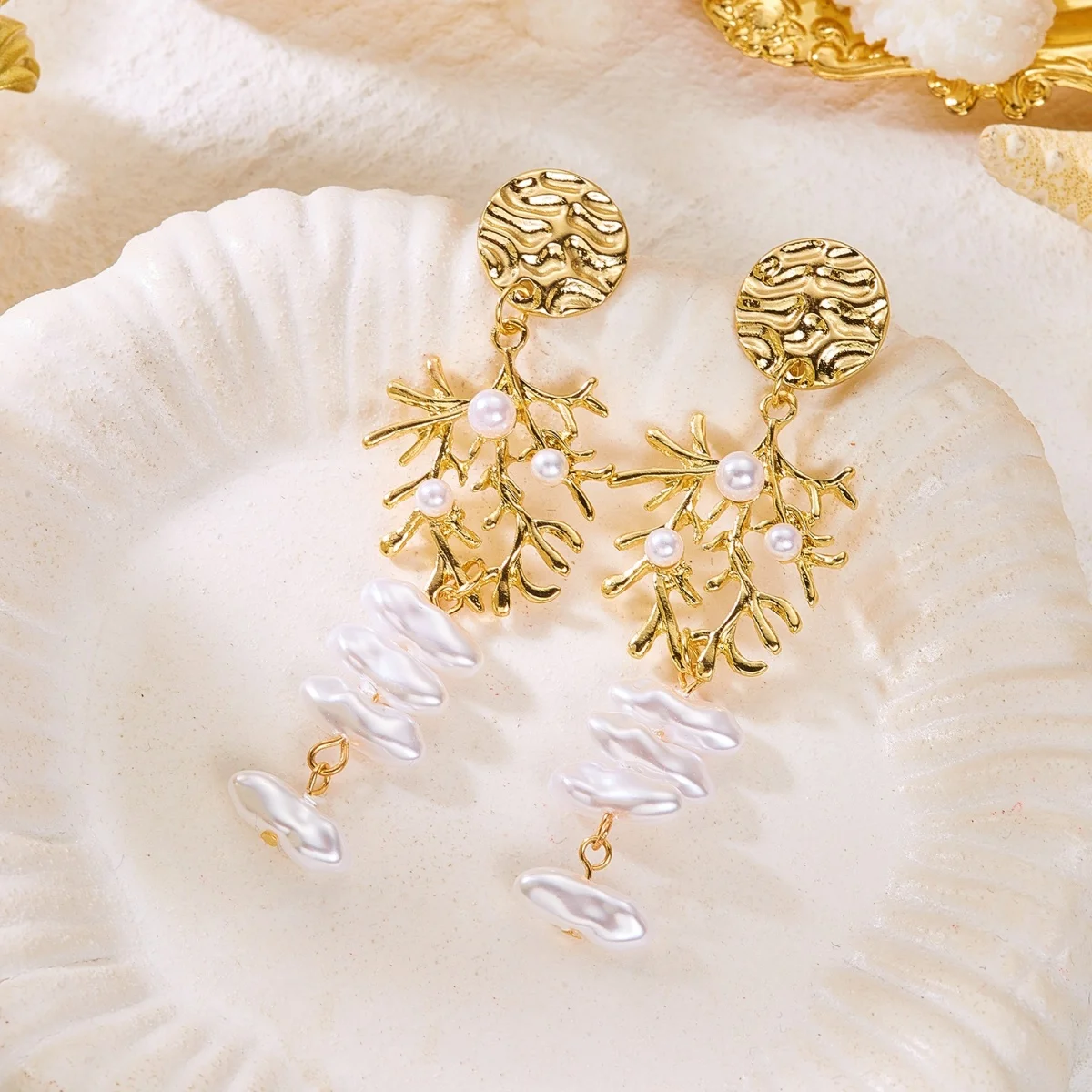 Böhmische geometrische unregelmäßige Imitationsperlen-Quastenohrringe für Damen und Herren, Muschel-Korallen-Strandohrringe, Sommerschmuck – Detail 21