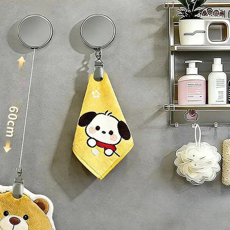 Silver Metal Retractable Badge Reel No Punch Towel Clip Double Sided Adhesive Anti-lost Key Holder Stretch Lanyard Household