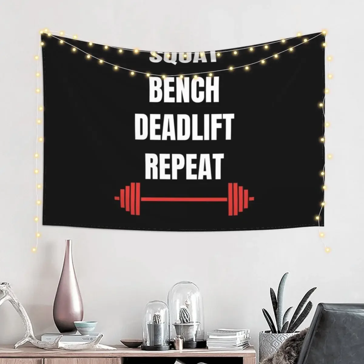 Squat Bench Deadlift Repeat - Gym Motivation Workout Tapestry Wallpaper Bedroom Room Decor For Girls Tapestry