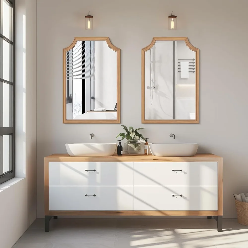 Spiegel mit gewelltem Holzrahmen, 50,8 x 76,2 cm, für kleine Badezimmer-Waschtisch, ideale rechteckige Wanddekoration für Flure, Schlafzimmer, Wohnzimmer