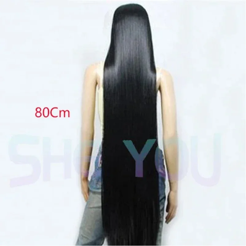 sisi 2233200cm/79 150cm/59" 120cm/47" 100cm/39" 80cm/32 pulgadas Peluca de cosplay larga y recta negra resistente al calor C