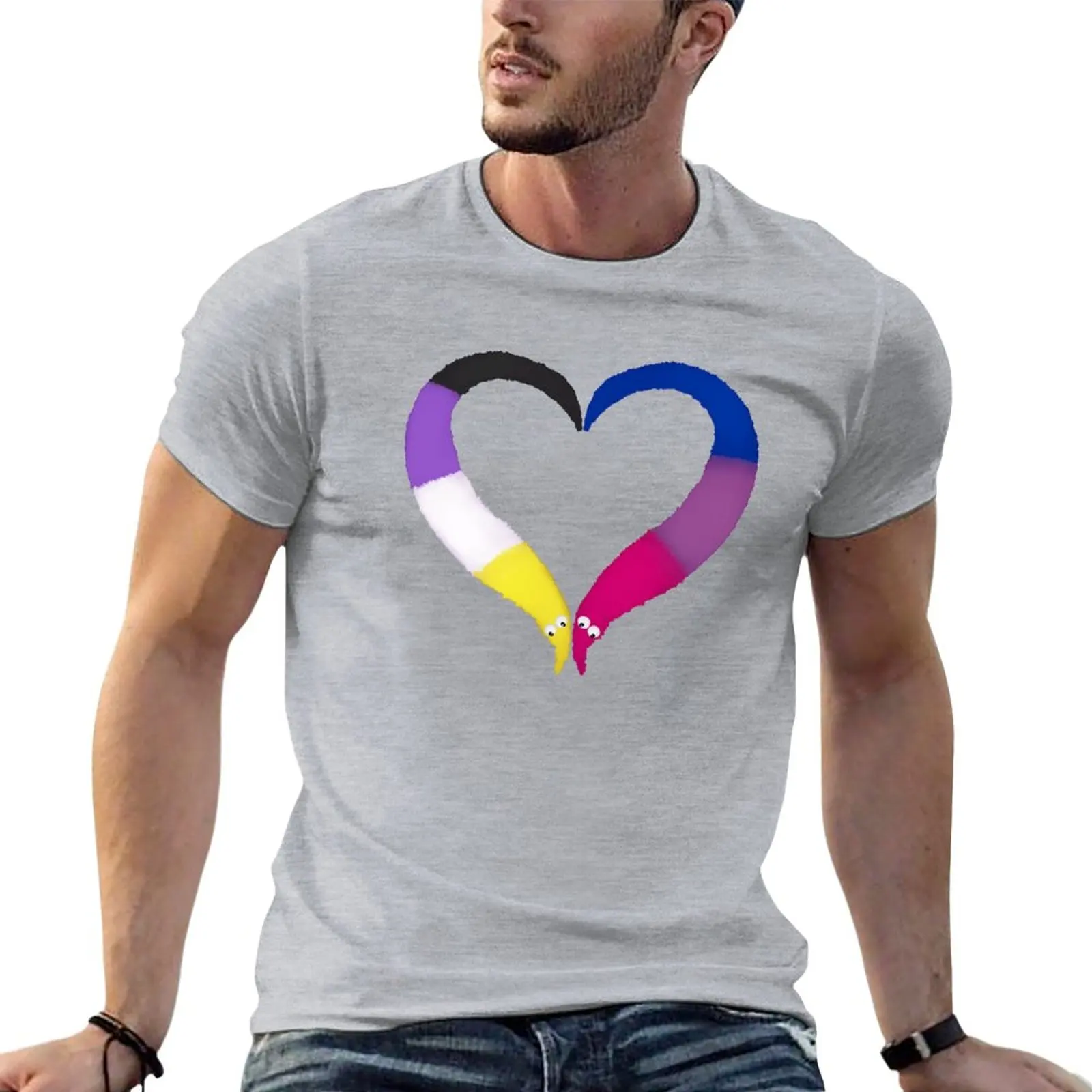 Nonbinary Bi Worm on a String Heart T-Shirt t shirt man sweat shirts mens cotton t shirts