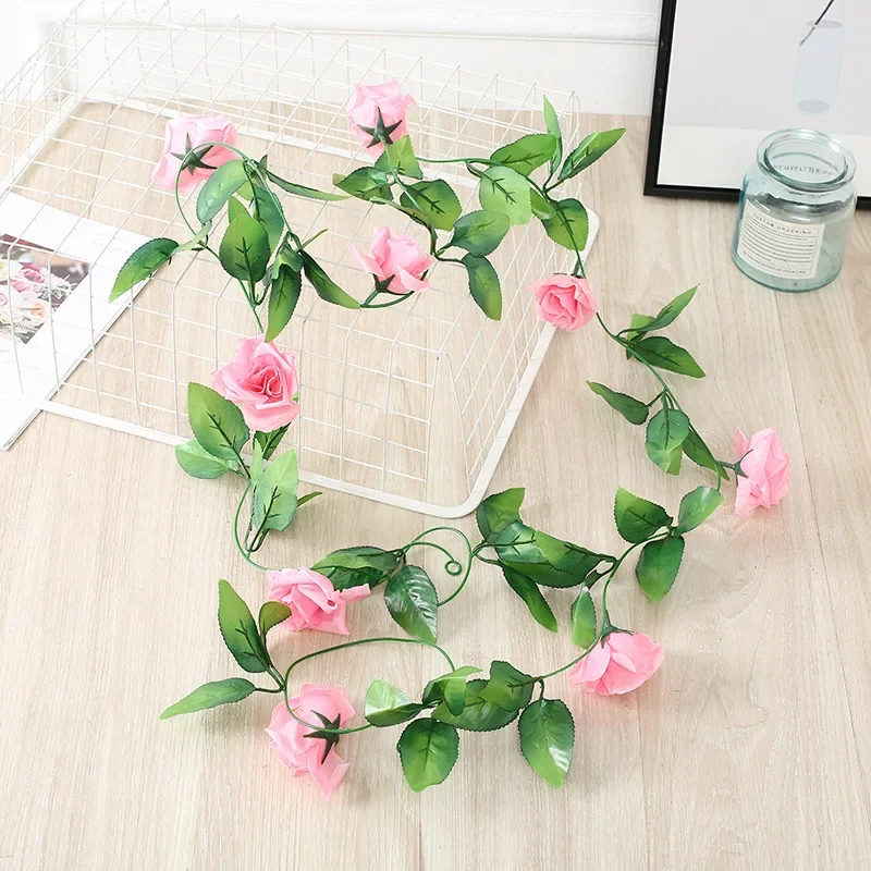 Silk Artificial Rose Vine Hanging Flowers for Wall Decoration Rattan Fake Plants Leaves Garland Romantic Wedding Home Decoration