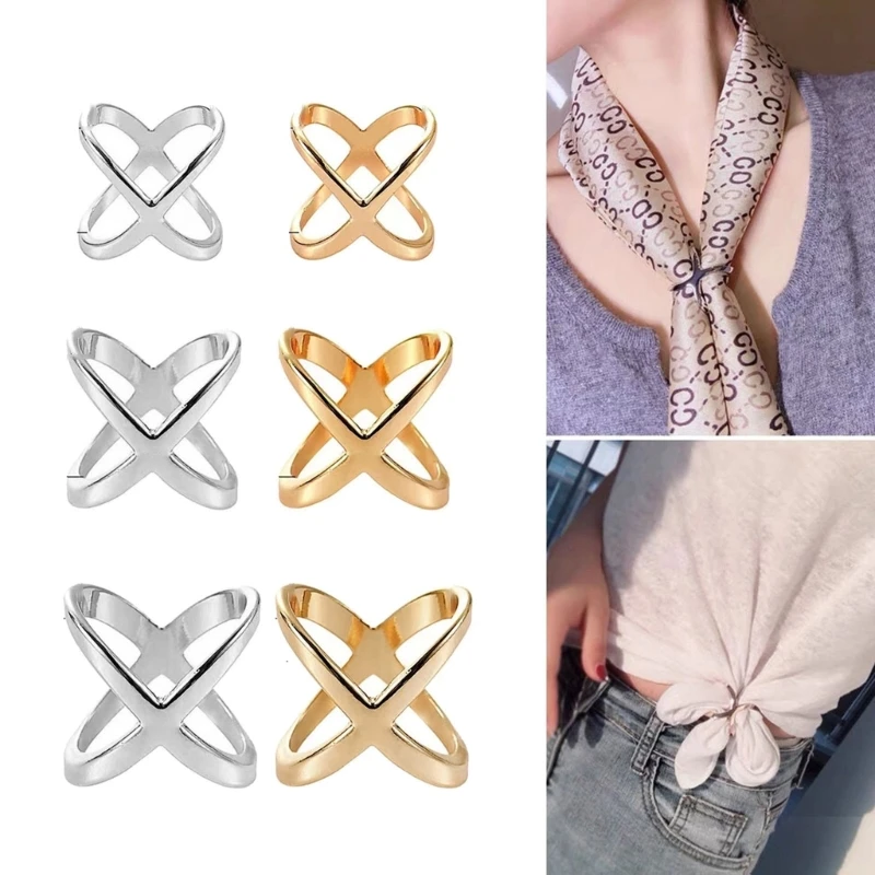 Fashion Cross Scarf Clip X Shape Metal Brooches for Women Scarves Buckle Holder Shawls Jewelry Clothing Accessories DXAA