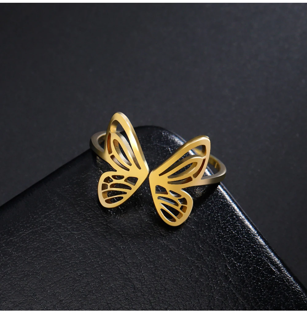 Cooltime Edelstahl Schmetterlings ringe für Frauen Mädchen Mode niedlichen verstellbaren Ring Schmuck Geschenk neu in – Detail 10
