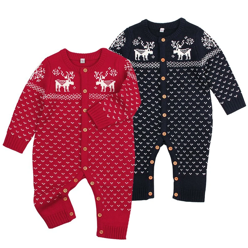 

New Baby Girl Romper Newborn Baby Boys Girls Deer Knitting Romper Babies Winter Warm Playsuit Rompers Outfits Christmas Clothing