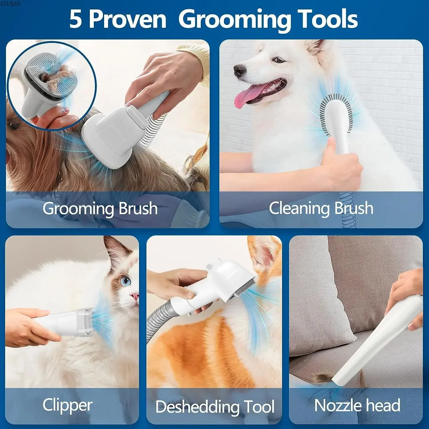 STLFLuxury Dog Grooming Kit with 2.3L Larger Hair Dust Cup and Vacuum Brush for Pet Cleaner view 5