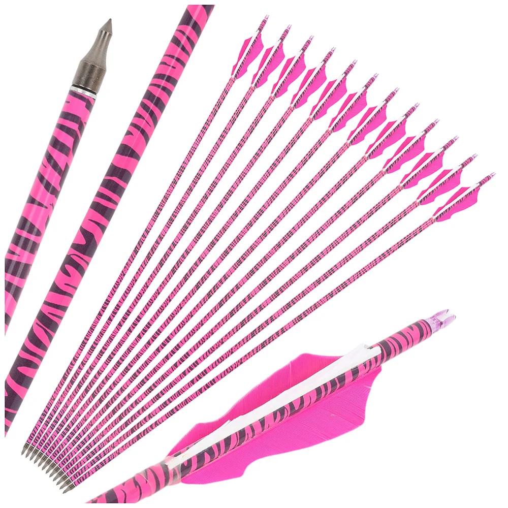

Leopard Print Carbon Hunting Arrows 6/12pcs 30 Inch 500 Spine with 4 Inch Barbed Feathers for Indoor Outdoor Competition