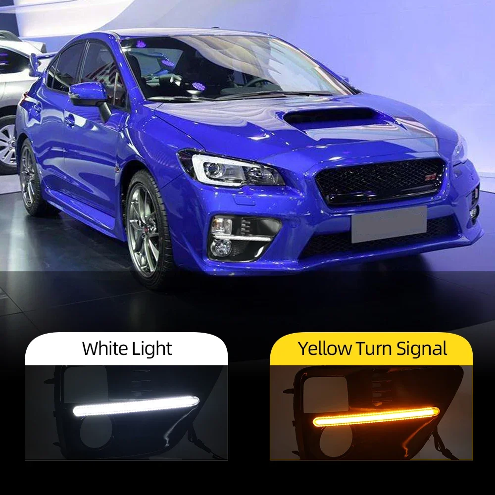 

1 pair car LED DRL daytime running light for Subaru WRX Esti 2015 2016 2017 yellow turning signal style relay fog bezel cover