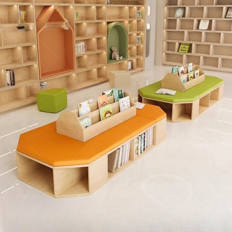 

Library bookcase sofa Kindergarten training curved S-shaped bookcase shelf sofa rest area reception