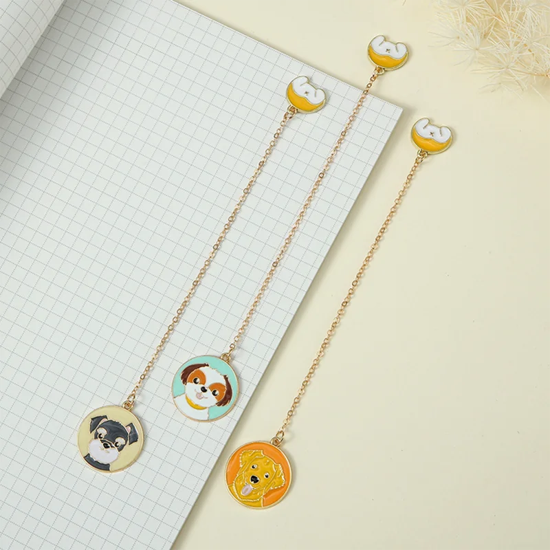 Creative Cute Cartoon Naughty Dog Metal Bookmark Small Pendant Book Mark Page Folder Office School Supplies Stationery