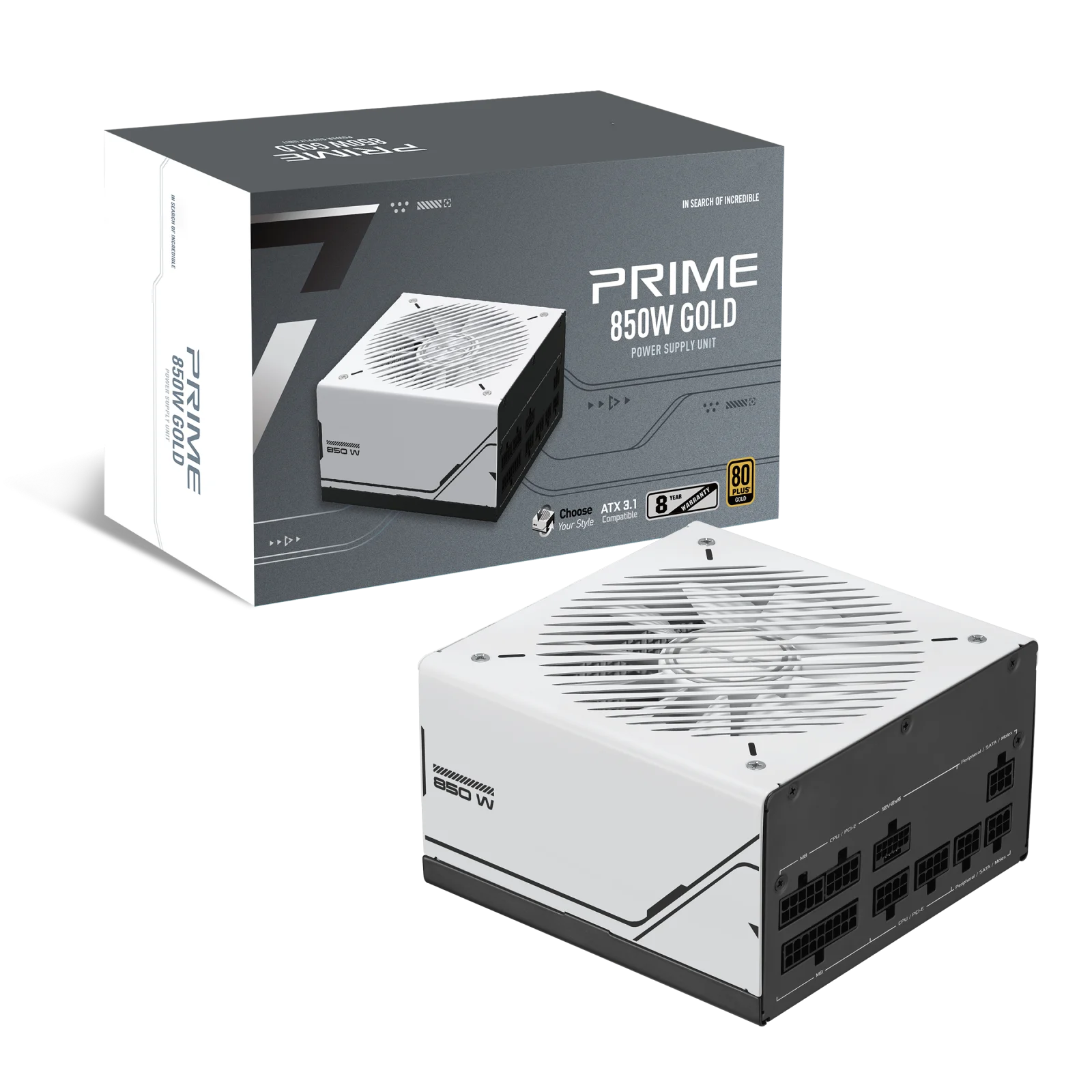 New Stock Prime 850W Gold ATX3.1BK&WH Fully Modular 80 PLUS GOLD Certified with 24/20pin for Desktop Stock