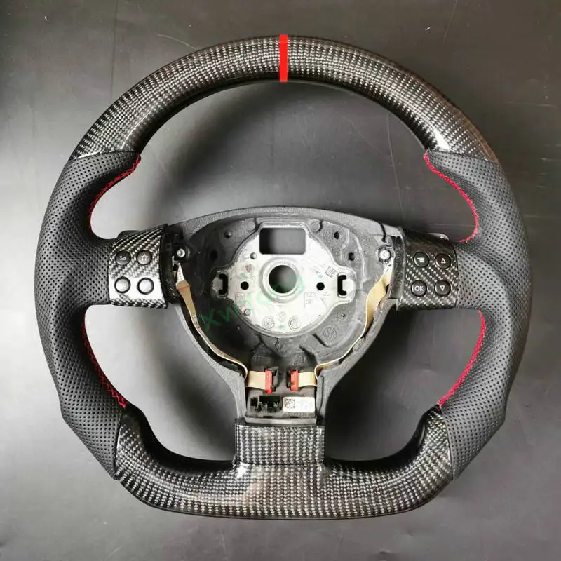 100% Real Carbon Fiber Steering Wheel With Leather For VW Volkswagen Golf 5 Mk5 GTI Passat Maiteng Touran