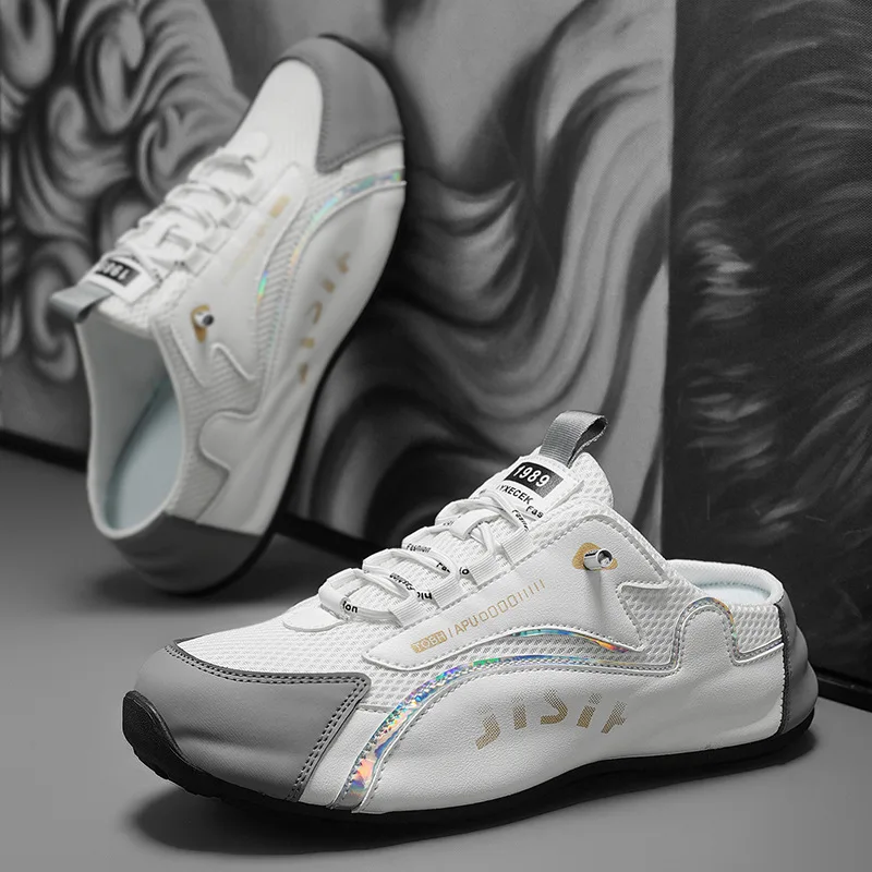 Men's Casual Closed Toe Half Slippers Summer Comfortable Breathable Soft Sole Sneakers Fashion Slip-on Men's Tennis Shoes 2025
