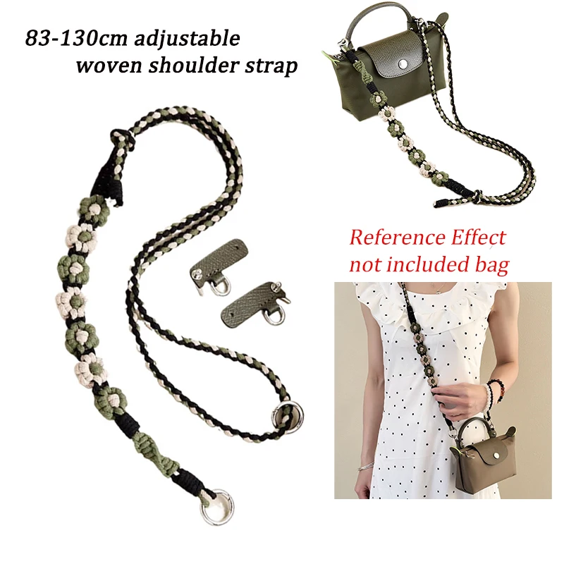 Adjustable 83-130cm Woven Shoulder Strap Fit For Longchamp Dumpling Bag Transformation Weaving Flowers Shoulder Bag Accessories