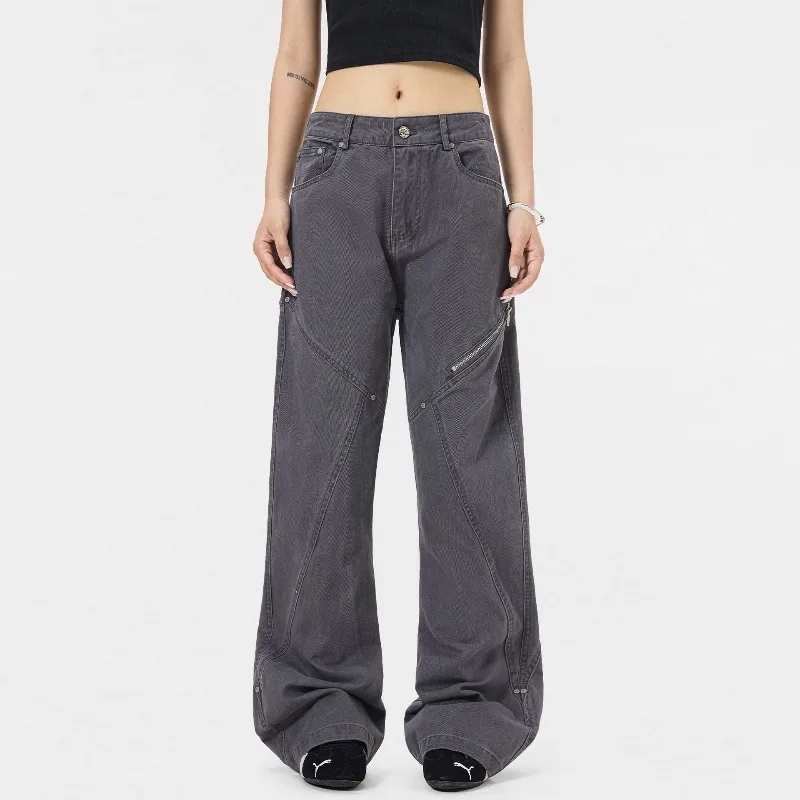 OR FL Retro Wash and Age Micro 100 Cotton Women Cargo Trousers American Style Vintage High Street Trend Slightly Flared Pants