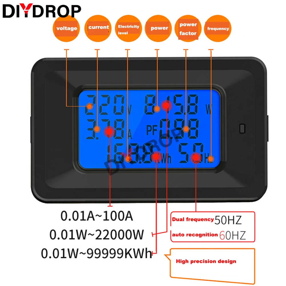 Imagem -02 - Digital Led Display Voltímetro Amperímetro Wattmeter Power Energy Meter Wattmeter Tester Detector 100a Ac110250v 220v