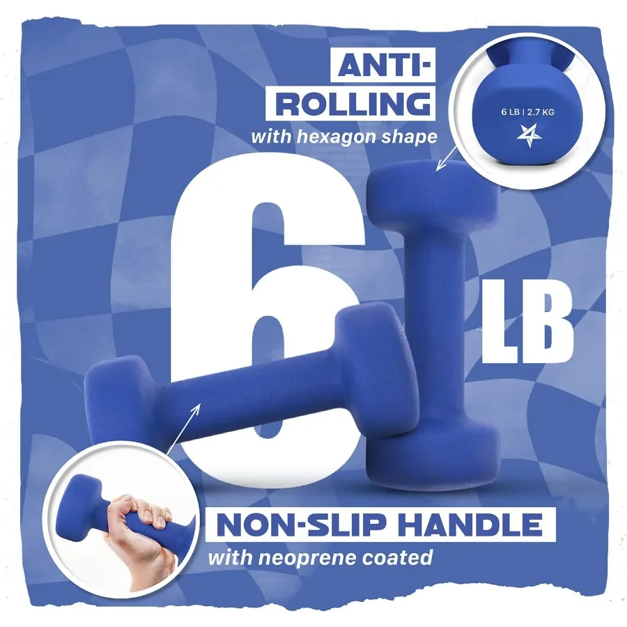 Yes4 جميع مجموعات وزن الدمبل المطلي بالنيوبرين مكونة من خيارين للوزن المتعدد مع 15 لونًا مضادًا للانزلاق على شكل سداسي f