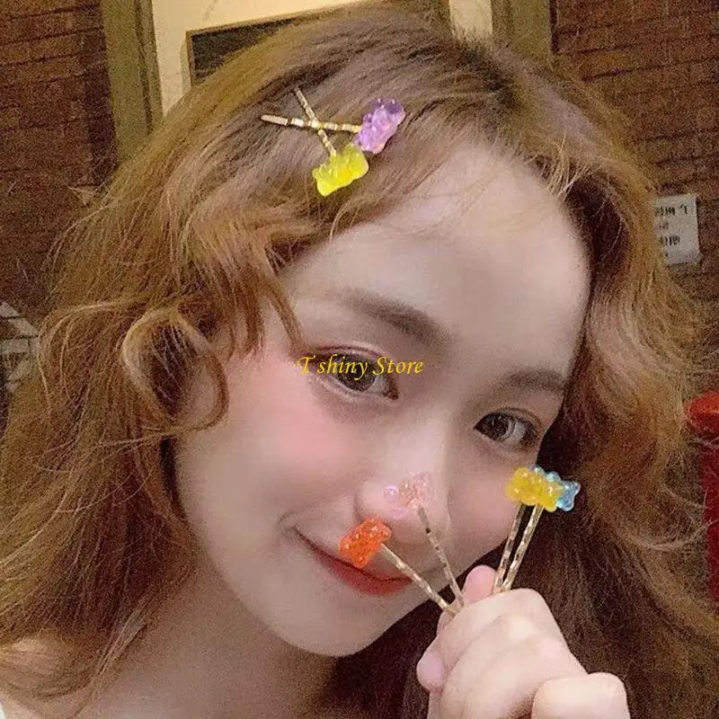 N58F 캔디 컬러 만화 팬더 베어 헤어 클립 혼합 거미 베어 자용 캔디 헤어핀 헤어 Accss 가족 모임