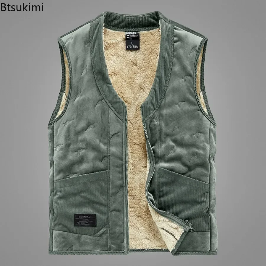 Autumn Winter Men\'s Sleeveless Vest Jacket Fashion Cotton-Padded Plus Velves Thickened Vest Coats Men Warm Lamb Fleece Waistcoat