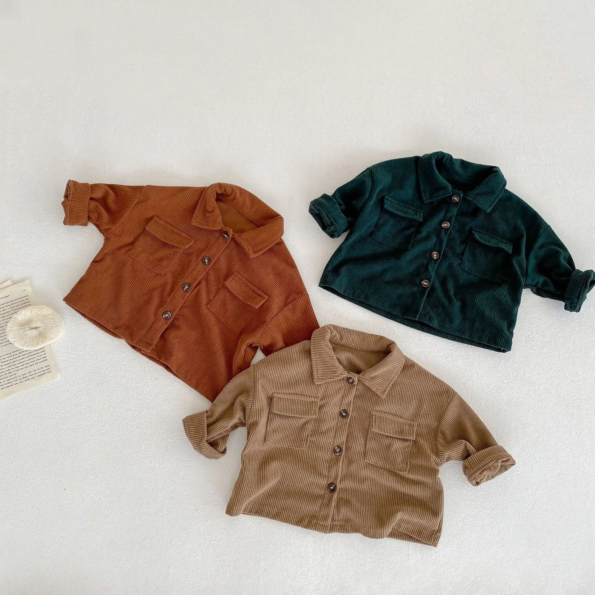 Spring and Autumn New 0-3 Year Old Baby Boys and Girls Fashion Polo Collar Cardigan Coat+Trouser Corduroy Two Piece Set