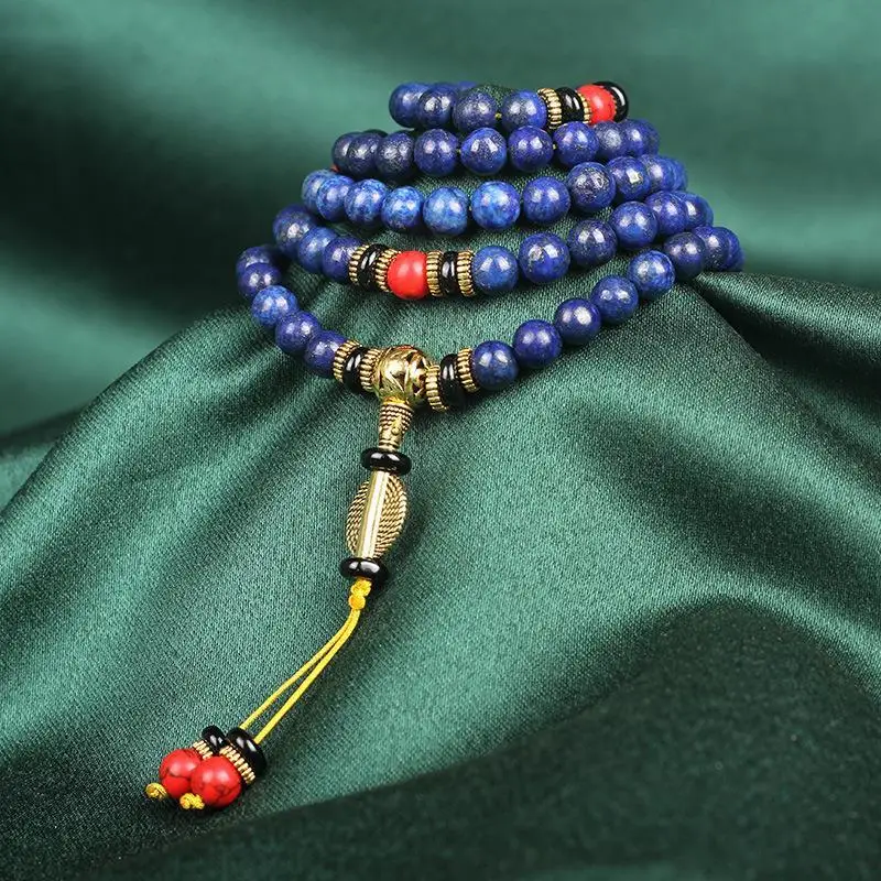 UMQ Afghanistan Raw Ore Old Pit Material Lapis Lazuli Bracelet Men's and Women's Bracelet Buddha Beads Blue Rosary