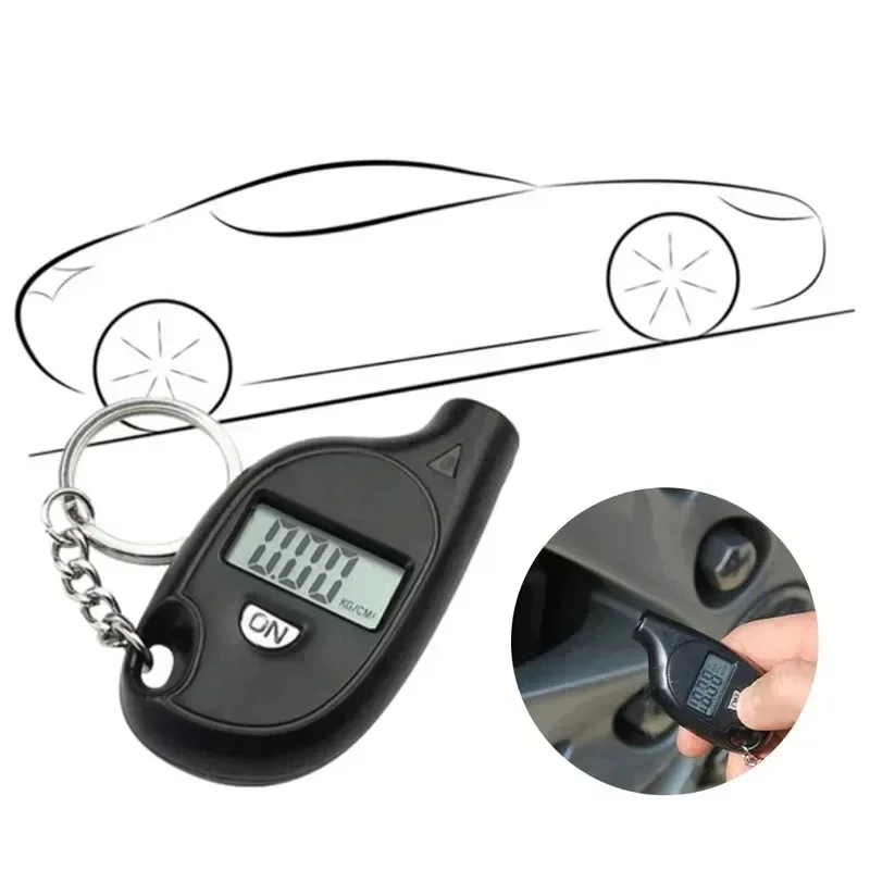 Mini Keychain Style Tire Gauge Digital Lcd Display Car Tire Air Pressure Tester Meter Auto Car Motorcycle Tire Safety Alarm