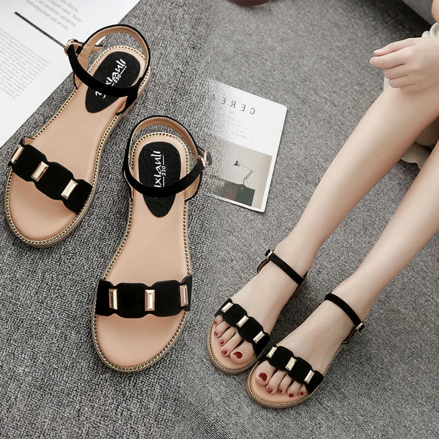Shoe Sandal Female Without Heel Comfortable Summer 2022 Flat heeled Black Roman Shoes Free Shipping Sandals Ladies Orthopedic Women s Sandals AliExpress