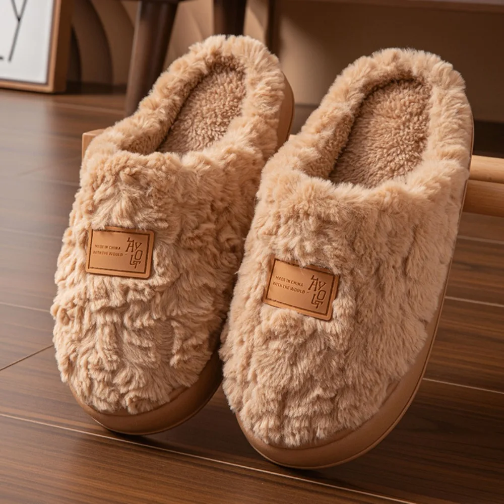 New Furry Slippers Cotton Keep Warm Cotton Shoes Non-slip House Slides Winter