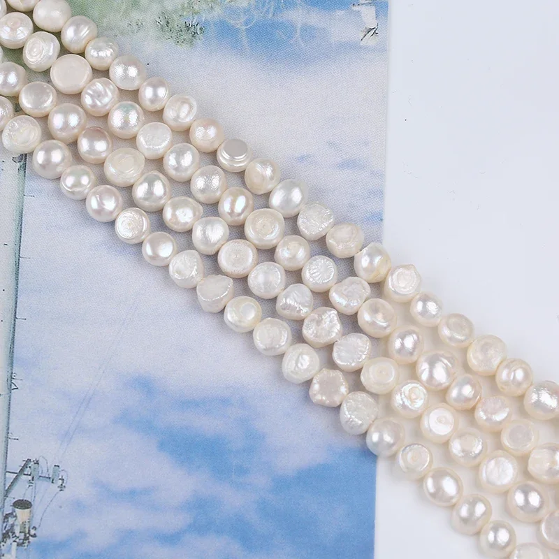 18cm length White 8-9mm Side Hole  Baroque Natural Freshwater Pearls Strands