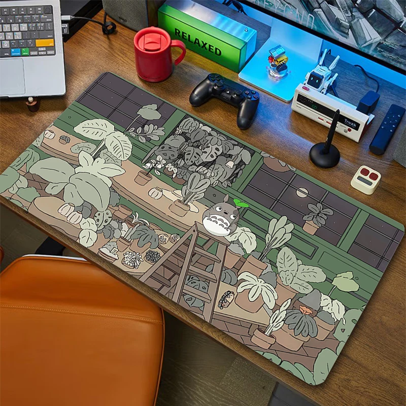 Alfombrilla de ratón para juegos de gato, tapete Kawaii de hierba vegetal, XXL alfombrilla de escritorio, alfombrillas de teclado grandes, alfombrillas de mesa de ordenador XXL