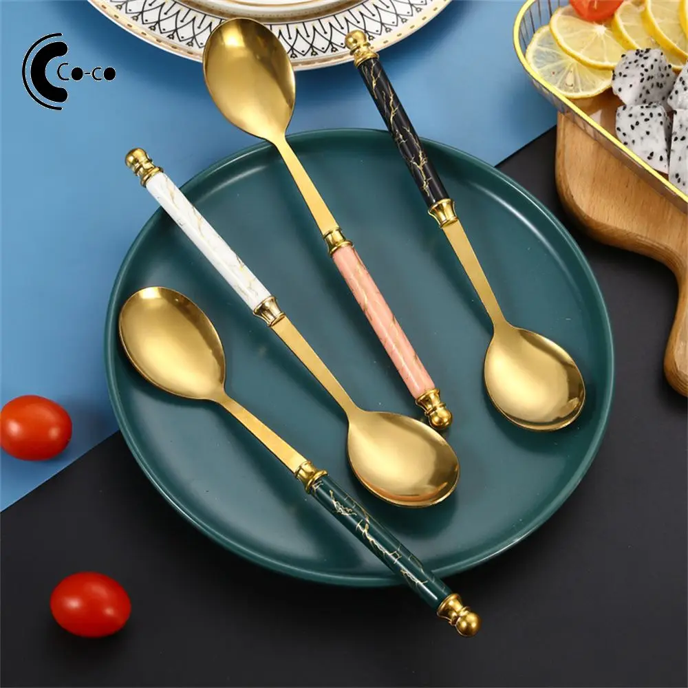 Handle Spoon Imitation Ceramic Mirror Polishing Nordic European-style For Gift Kitchen Accessories Soup Spoon Marble Pattern