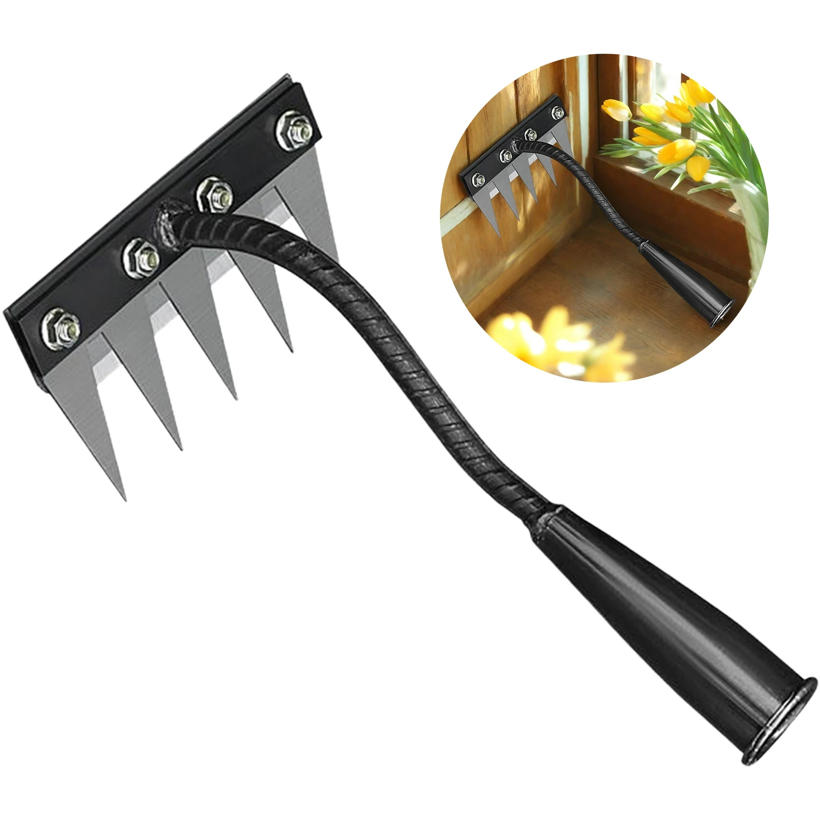 Ancinho manual de ervas daninhas afiadas para jardinagem, ferramenta removedora de garra para capina, vala, afrouxamento do solo
